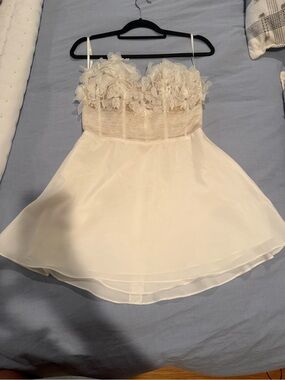 Sincerity Bridal White Floral Bodice Chiffon Short Wedding Dress